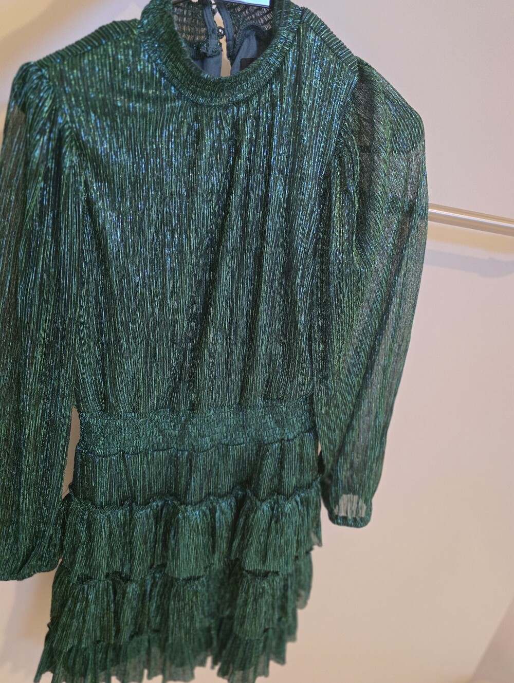 Green Shimmer Ruffle Women's  Dress